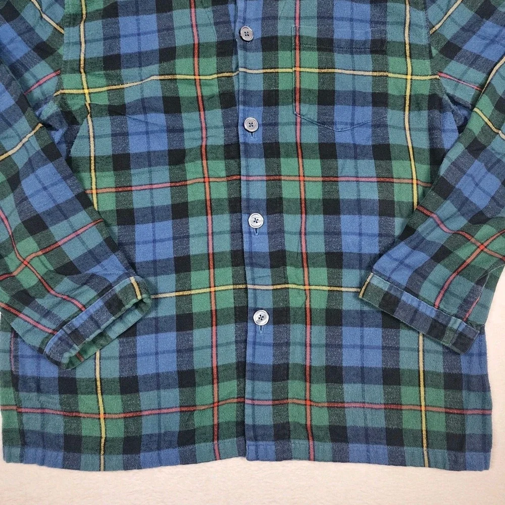 LL Bean Pajama Set Mens Medium Regular Blue Plaid Flannel Button Up Pants
